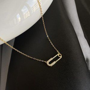 14k Gold Dainty Paperclip Necklace, Interlocking Diamond Necklace, Pave Linked